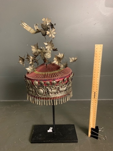 Early 20th century Miao headdress with silver - with stand