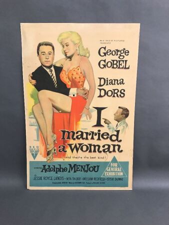 Vintage Original Cardboard Movie Poster for 'I Married a Woman' Starring Diana Dors