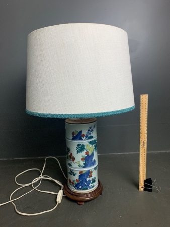 Chinese hand-painted porcelain lamp with shade- C1960s