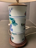 Chinese hand-painted porcelain lamp with shade- C1960s - 3