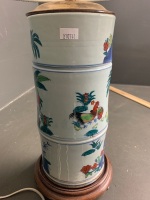 Chinese hand-painted porcelain lamp with shade- C1960s - 4