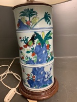 Chinese hand-painted porcelain lamp with shade- C1960s - 5