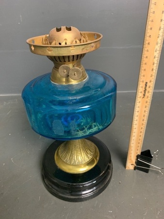 Blue glass font kero lamp with ceramic base (no chimney)