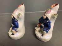 Pair of Staffordshire pottery spill vases of men in uniform - 2