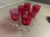 6 Cranbery Victorian wine glasses - 2