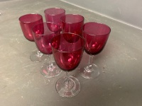 6 Cranbery Victorian wine glasses - 3