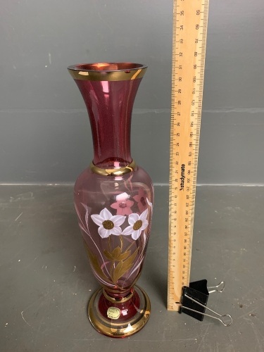 Hand-painted Bohemian glass vase