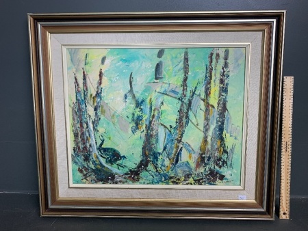 Abstract Woodland Scene - Oil on board - signed Kath Cambell