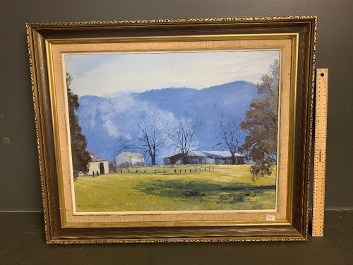 Evening Interlude near Corryong, Vic - Oil on board - signed Murray Bishop - titled and inscribed verso