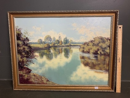 River Reflections - Oil on board - signed Joan Rodd