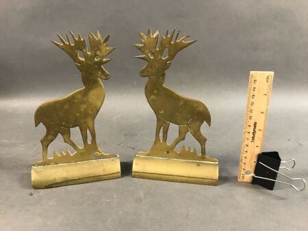 Pair of Vintage Trench Art Brass Stags