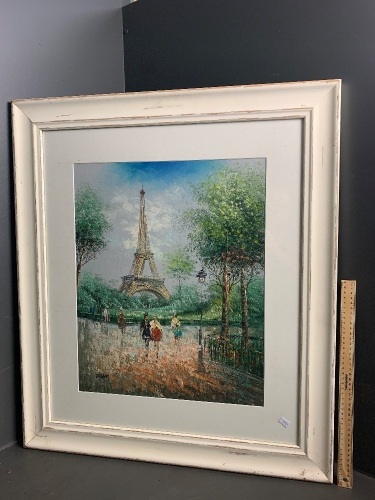 20th Century French school Parisian scene with Eiffel Tower - Oil on board