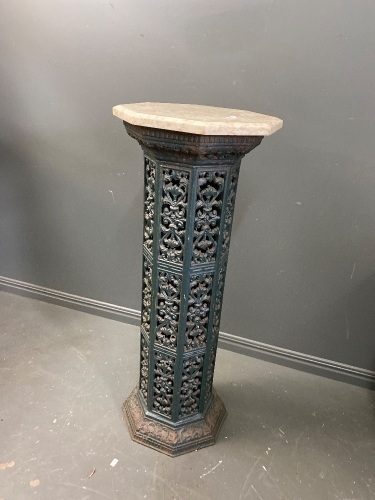 Cast iron plinth with marble top