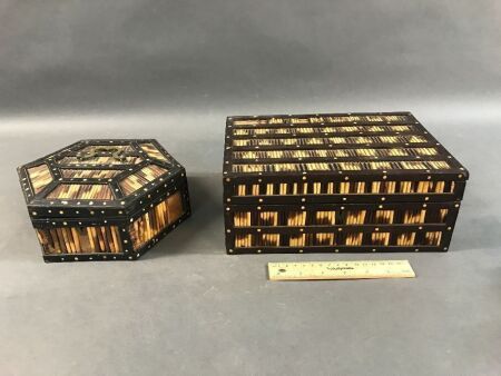 2 Vintage Quill Decorated Boxes from Ceylon - As Is