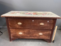 Silky Oak double drawers with tapestry cover - 3