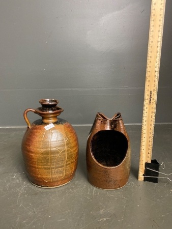 Stoneware jug with lid and canister