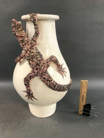 Glazed Lizard Vase Signed Ian Grieve