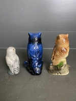 3 owl statues inc. 1 Royal Doulton Snowy Owl modelled by John G Tongue (1984) - 2