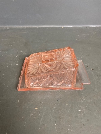 Pink Pressed Glass Butter Dish