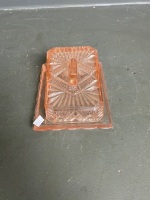 Pink Pressed Glass Butter Dish - 2