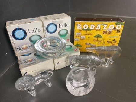 Collection of glass animals and candleholders. Bodazoo and Ballo brands