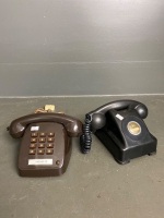 1980's push dial phone and retro Kellogg Chicago wall street phone