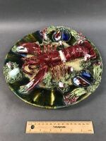 Vintage Palissy Style Majolica Wall Plate with Lobster & Mussels etc. Stamped to Underside. - 2