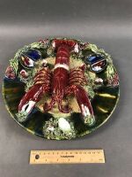 Vintage Palissy Style Majolica Wall Plate with Lobster & Mussels etc. Stamped to Underside. - 3