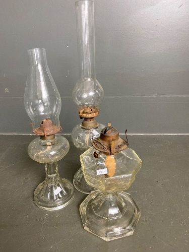 Set 3 clear glass kerosene lamps