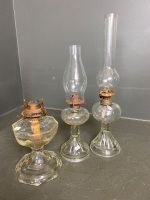 Set 3 clear glass kerosene lamps - 2