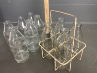 10 old milk bottle and carry rack - 2