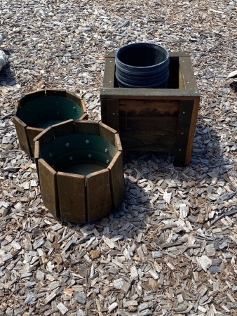 2 round and 1 square planters