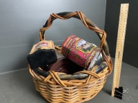 Cane basket with assorted tins - 2