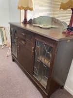 Antique side board with mirror backing - 2