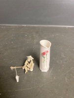 2 Miniture Japanese Pottey Pieces - Fisherman and Vase