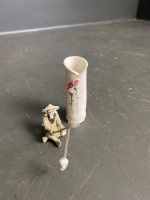 2 Miniture Japanese Pottey Pieces - Fisherman and Vase - 2