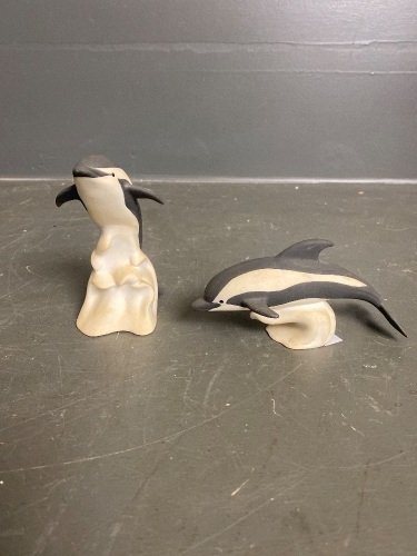 2 x Highbank Porcelain Orca scupltures - Lochgilphead Scotland