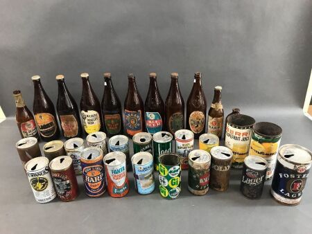 Box Lot of Vintage Beer Bottles & Cans