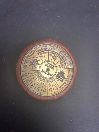 40 Year Brass Rotating Calendar on Cedar Base by John Seeback Mapleton