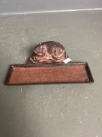 Metal pencil tray with sleeping cat motif