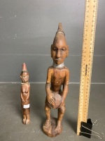 Carved tribal figure with drum - Africa + carved female figure from timor H21cm - 2