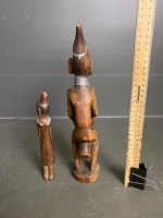 Carved tribal figure with drum - Africa + carved female figure from timor H21cm - 3