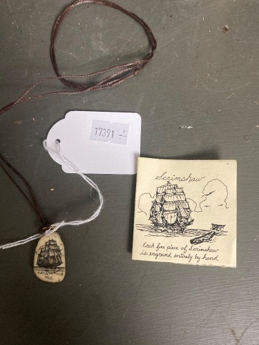 Hand Engraved Scrimshaw Pendant depicting Matilda Wattenbach 1862 by Sue Daumiller