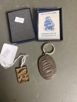 Cutty Sark Medalian on Keyring with Certificate of Authenticity + Brass Erotica Pendant 