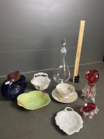 Mixed china Queens, Royal Doulton, Forstenberg, Royal Winter, Red & clear glass vases, clear decanter with topper - 2