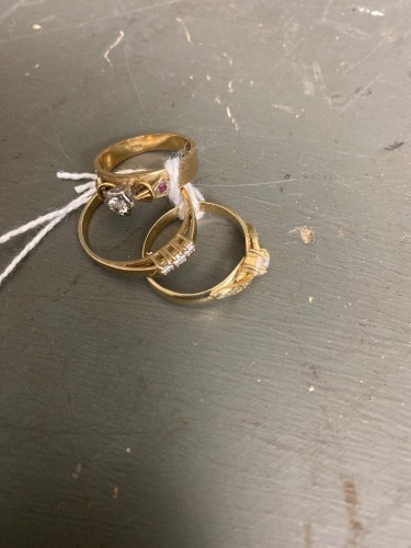 1 x 10ct Gold Ring with Zirconia Setting + 2 other rings. Combined total of 3 - 7.4g approx