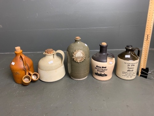 Assorted lot of port and mead stoneware decanters