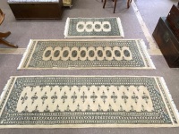 Set of 3 Pakistan hand-knotted floor rugs/runners