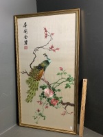 Chinese Silk Embroidery Panel with Peacock - signed