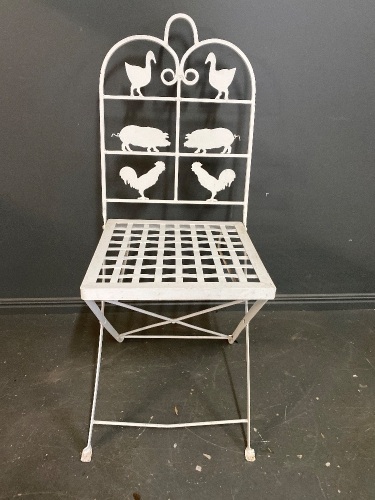 White farm scene outdoor metal chair 